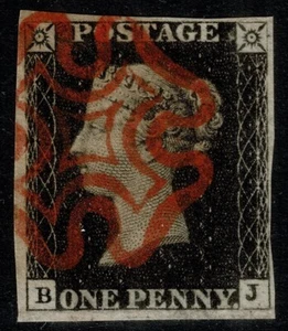 1840 1d Black SG2 PL 6 BJ 4m Superb Bright Red MX Sehr guter Erhaltungszustand Kat. 375,00 £ - Bild 1 von 1