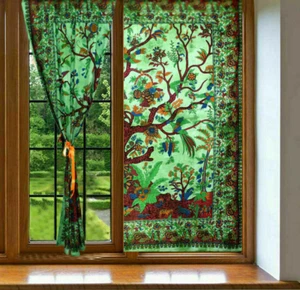Rod Pocket Tree Of Life Window Door Curtain Balcony Arch Curtain Hippie Decor - Picture 1 of 3