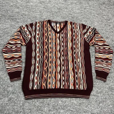 Suéter masculino Montechiaro grande lã vermelha acrílico robusto geométrico anos 90 Y2K Itália - Imagem 1 de 4