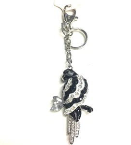 Papagei Schlüsselanhänger Key Ring Strasssteine Schlüssel schwarz/weiß - Picture 1 of 1