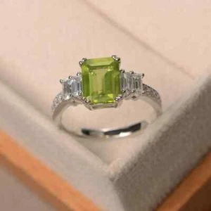 3.00 Ct Natural Peridot & Diamond Valentine's Day Ring 14K Real White Gold Solid - Picture 1 of 4