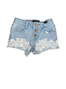 Girls Jean Shorts Denim Lace Size 7 Flowers Snap Up Fly Super Cute Little Diva - Picture 1 of 4