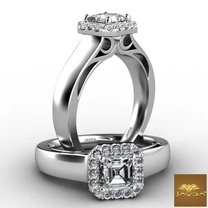 Anillo de compromiso de diamantes con halo de caña de filigrana Asscher pavé francés GIA F VS1 0,92 quilates - Imagen 1 de 4