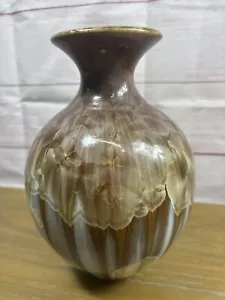 Bill Campbell Pottery Crystalline Vase Flambeaux Brown Ivory Drip 9" Tall - Picture 1 of 11