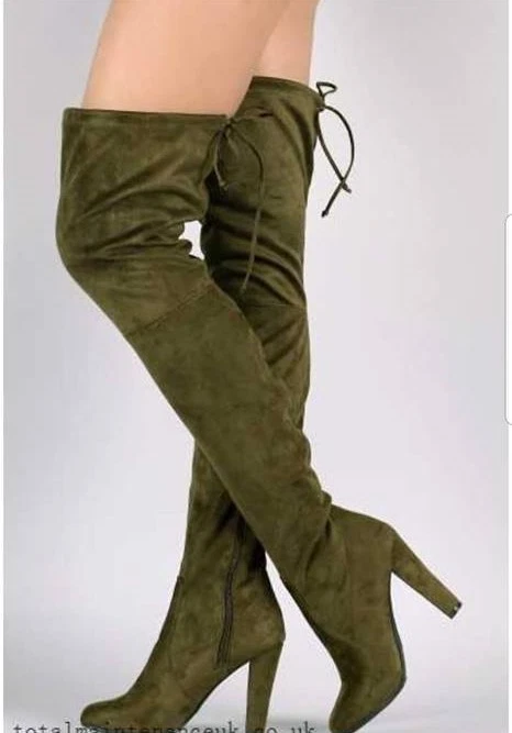 BOTAS BRECKELLE'S- GINA SOBRE LA RODILLA OLIVA GRUESAS IMITACIÓN GAMUZA, NUEVAS *REGALO GRATIS Foto 1 de 4