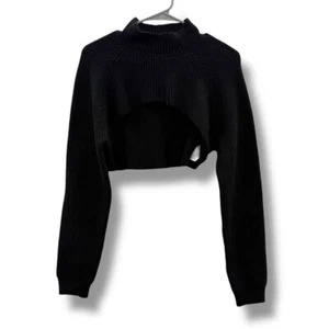 Anthropologie Black Knit Long Sleeve Super Cropped Sweater Shrug Sz M - Picture 1 of 10