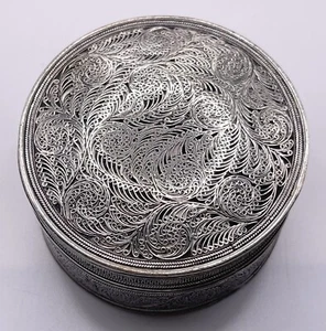 Antike runde silber filigrane Box - Bild 1 von 8