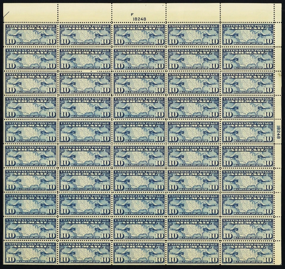 C7, Mint VF NH 10¢ TOP PL# Sheet of 50 Stamps CV $285 * Stuart Katz - Image 1 of 1