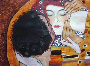Pintura al óleo de primer plano de Gustav Klimt The Kiss 20x20. NO póster. Marco disponible. - Imagen 1 de 1