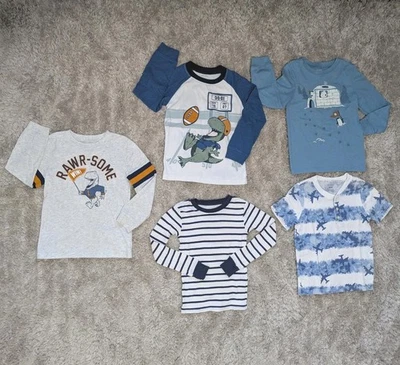 5 Carter's Boys Tees Lot T-Shirts Size 5 Long Sleeve Graphic Print Dinosaur Tops - Image 1 of 4