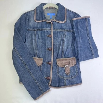 Jaqueta jeans Escada Sport feminina tamanho 36/XS casual elástica marrom/azul - Imagem 1 de 4