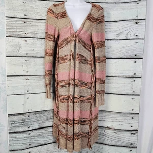 Maurices Large pink and brown striped Long cardigan Open Front Sweater - Picture 1 of 8