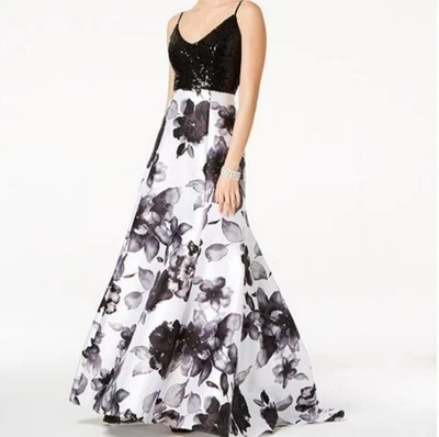 Vestido Sirena Marina Lentejuelas y Estampado Blanco y Negro Talla 2 Foto 1 de 4