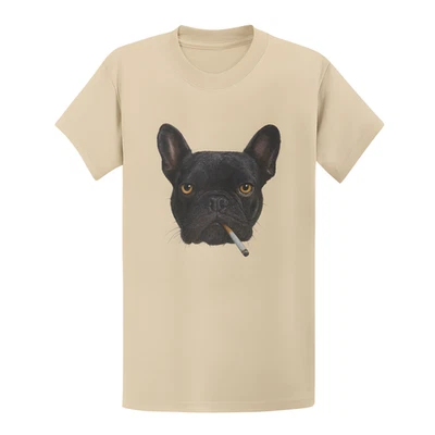 Smoking French Bulldog T-Shirt - Funny Black Frenchie Meme Tee, Graphic T-Shirt - Image 1 of 4