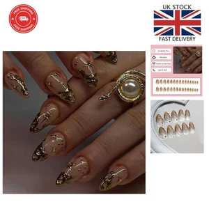 24Pcs Natural Fit Press on Nails - 3D Sun Moon Glittering Designs for Women - Picture 1 of 9