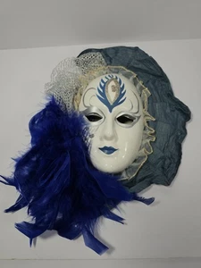 Vintage R.O.C. Porcelain Jester Mardi Gras Hanging Mask, 11" X 8" X2" - Picture 1 of 8