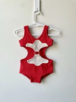 Traje de baño vintage 12 18 años 60 70 recorte mod anillo tórico floral una pieza usado en excelente estado Foto 1 de 4