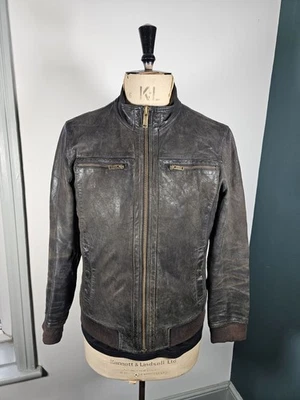 Chevignon Lambskin Leather Jacket Men's Medium Racer Black Faded Soft Slim Biker - Image 1 of 4