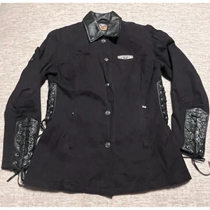Harley-Davidson Damen Schnür Reitjacke - Schwarz Lederbesatz - Größe M - Bild 1 von 7