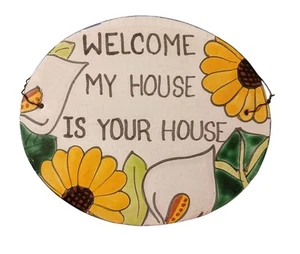 Mexikanische Volkskunst Talavera Terrakotta Ton Keramik Schild Wandrelief Frieden Lilie - Bild 1 von 4