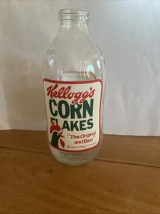 Advertising Vintage Milk Bottle with Kellogs Corn Flakes Print - Picture 1 of 2