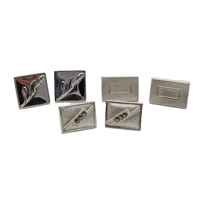 Lote de 3 pares de gemelos Swank florales para hombre rectangulares cuadrados tono plata vintage Foto 1 de 4