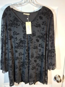 Bebonnie Black Burnout Sheer Lined Velvet Top 2XL Whimsigoth Romantic Whimsy NWT - Picture 1 of 9