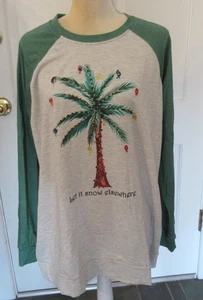 Top de manga larga de palmera de Navidad para dama "Let It Snow Elsewhere" talla 2XL - Imagen 1 de 3