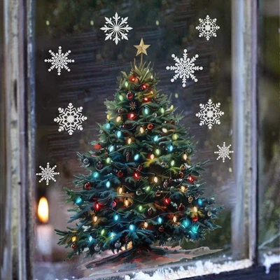 Double Sided Christmas Tree Decals Snowfake Window Sticker Wall Home Shop Decor - Image 1 of 4