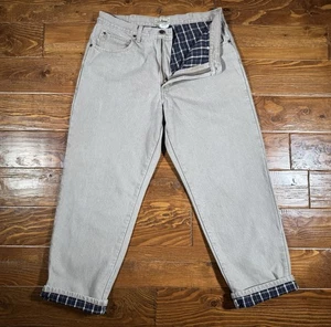 Vintage LL Bean Jeans Mens 34x29 Beige Denim Flannel Lined Double L Relaxed Fit - Picture 1 of 12