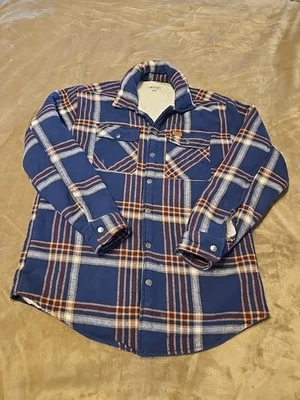 Matix Shirt Jacket Mens Large Blue Red Plaid Sherpa Lined Flannel Shacket Used - Image 1 of 4