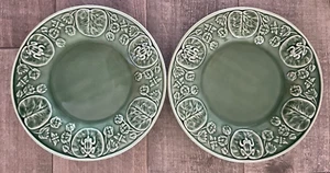 Bordallo Pinheiro Frog Lily Pads Green 8" Salad Lunch Plates (2) Majolica UNUSED - Picture 1 of 6