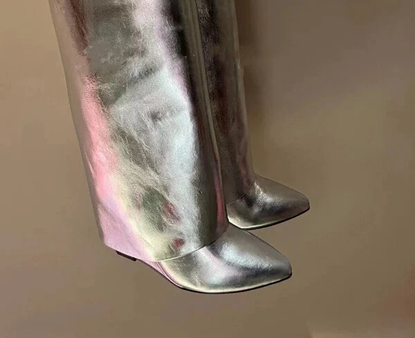 35-43 Mujeres Botas Hasta la Rodilla Caballero Tacón de Cuña Pantalón Botas Pull on Pasarela Talla Foto 1 de 4