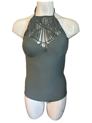 NWT Mikoh Avalon Cheeky One Piece Swimsuit Halter Macrame Neck Size M Green - Image 1 of 4
