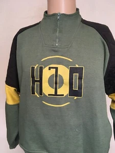 HANG TEN GRAPHIC 1/4 ZIP SWEATSHIRT Sage Green DIAMOND QUILTED Striped Sleeves M - Picture 1 of 12
