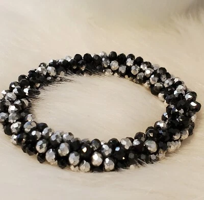 New Handmade Nepal Glass Beaded  Crystal Stretch Bangle Jewelry - Image 1 of 4