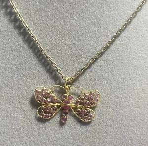 Vintage 18k Solid Yellow Gold Ruby Dragonfly Filigree Charm Pendant 1.36G - Picture 1 of 7