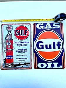 Gulf Oil Tin Sign Gulf Gasoline No-Nox Lube Motor Oil Logo Pump Man Cave Gas Art - Picture 1 of 5