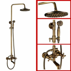 Antique Brass Shower set Faucet 2Handheld Spray Mixer Tap Bath 8"Round Rain WELS - Picture 1 of 18