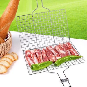 Grill BBQ Net Barbecue Grilling Basket Steak Meat Fish Vegetable Holder Tools W - Picture 1 of 12
