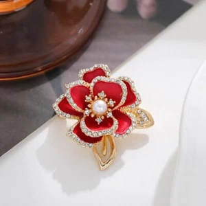 Fashion Camellia Flower Pearl Crystal Bridal Brooch Pin DIY Bouquet Jewelry Gift - Picture 1 of 11