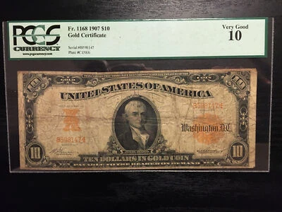 1907 $10 Gold Certificate PCGS 10 - Image 1 of 2