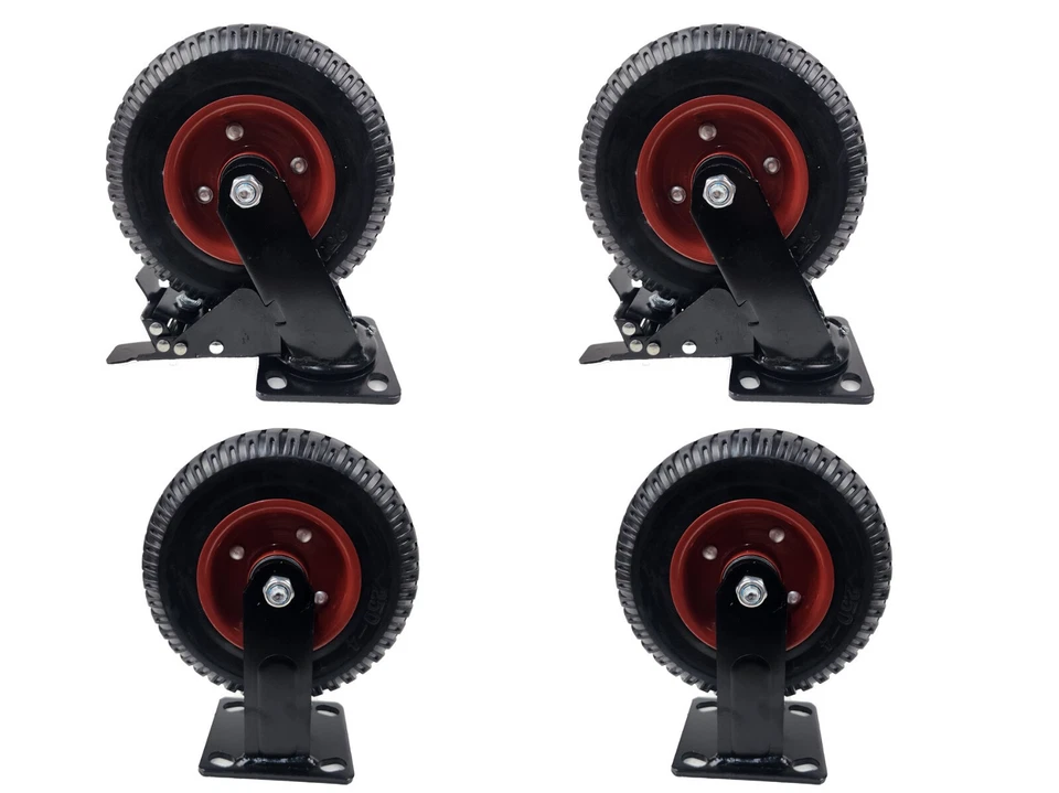 HKB® Schwerlastrollen 2x Lenkrollen mit Bremse 2x Bockrollen max 1000 kg Last - Bild 1 von 4