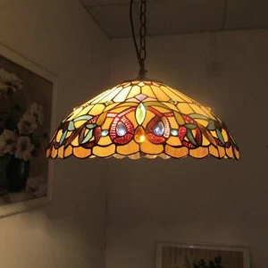 Amber Tiffany Style Victorian Stained Glass Pendant Ceiling Light Dark Bronze - Picture 1 of 9