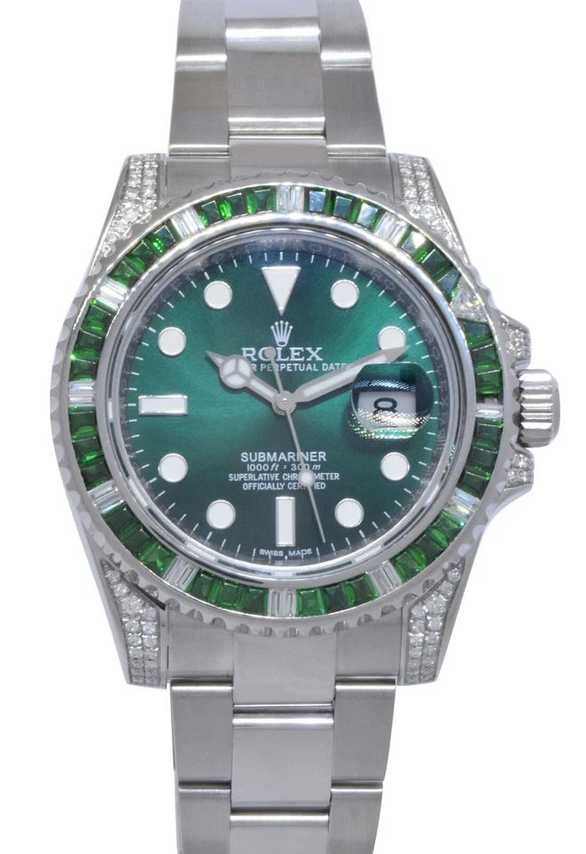 Relógio Rolex Submariner data aço pedras verdes e diamante 40 mm 116610 - Imagem 1 de 4