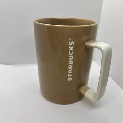 Starbucks Tan Speckled White Square Handle Coffee Tea Mug Cup 2016 12oz - Image 1 of 4