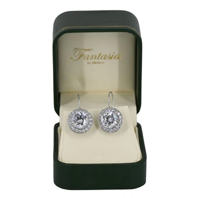  Fantasia by DeSerio Round Cubic Zirconia Elegant Drop Earrings With Box - Image 1 of 4