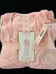 NWT Victoria’s Secret Flannel Long Tee-Jama Pajama Set Pink Stripe Pants XL/Long - Picture 1 of 7