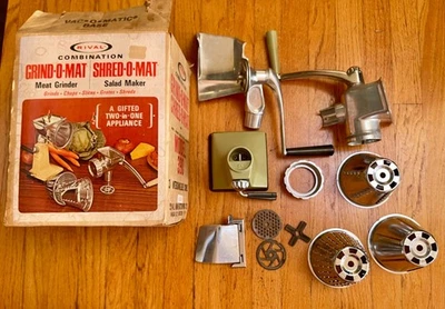 Vintage Rival Grind-O-Mat Meat Grinder Shred-O-Mat  Model 390 Set Avocado Box - Image 1 of 4
