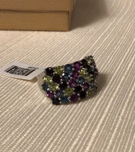 DK 925 Sterling Silver Assorted Gemstone Ring Size 8 - Picture 1 of 7